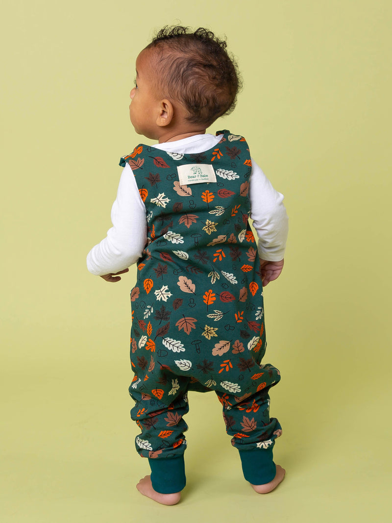 Green Autumn Leaves Baby and Children's Romper