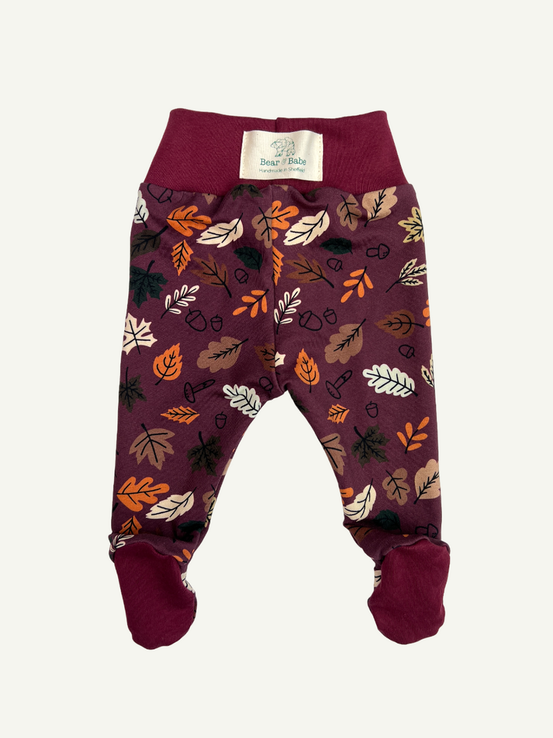 Burgundy Autumn Leaves Baby and Children's Footed Leggings