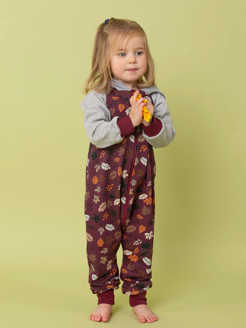 Burgundy Autumn Leaves Baby and Children's Hooded Romper