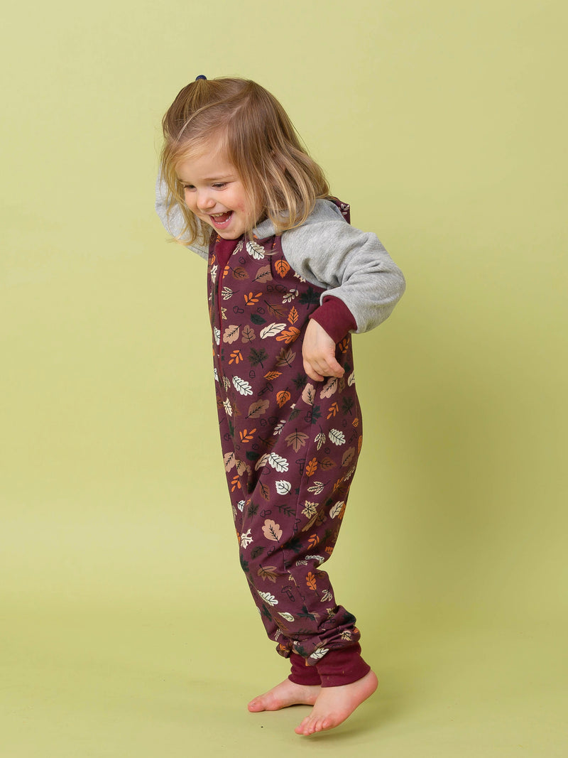 Burgundy Autumn Leaves Baby and Children's Hooded Romper