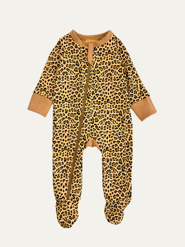 Yellow Leopard Print Baby and Children's Zip Sleepsuit