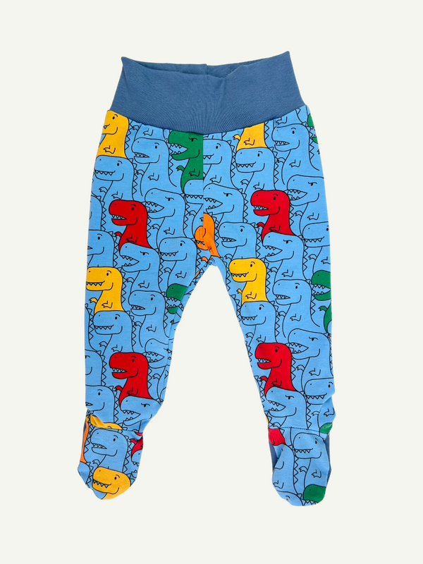 Blue T-Rex Baby and Children's Footed Leggings