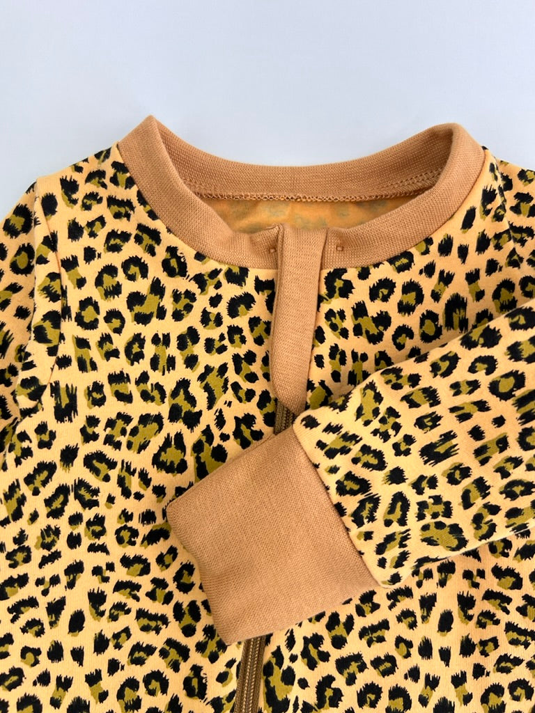 Yellow Leopard Print Baby and Children's Zip Sleepsuit