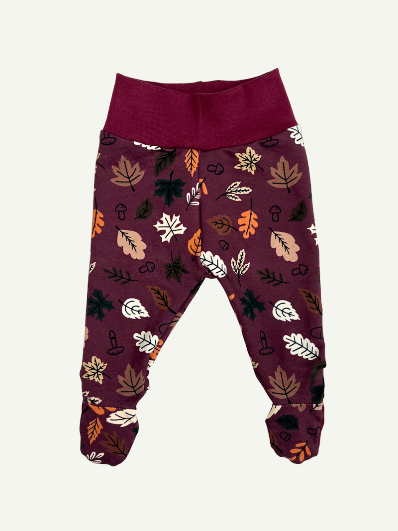 Burgundy Autumn Leaves Baby and Children's Footed Leggings