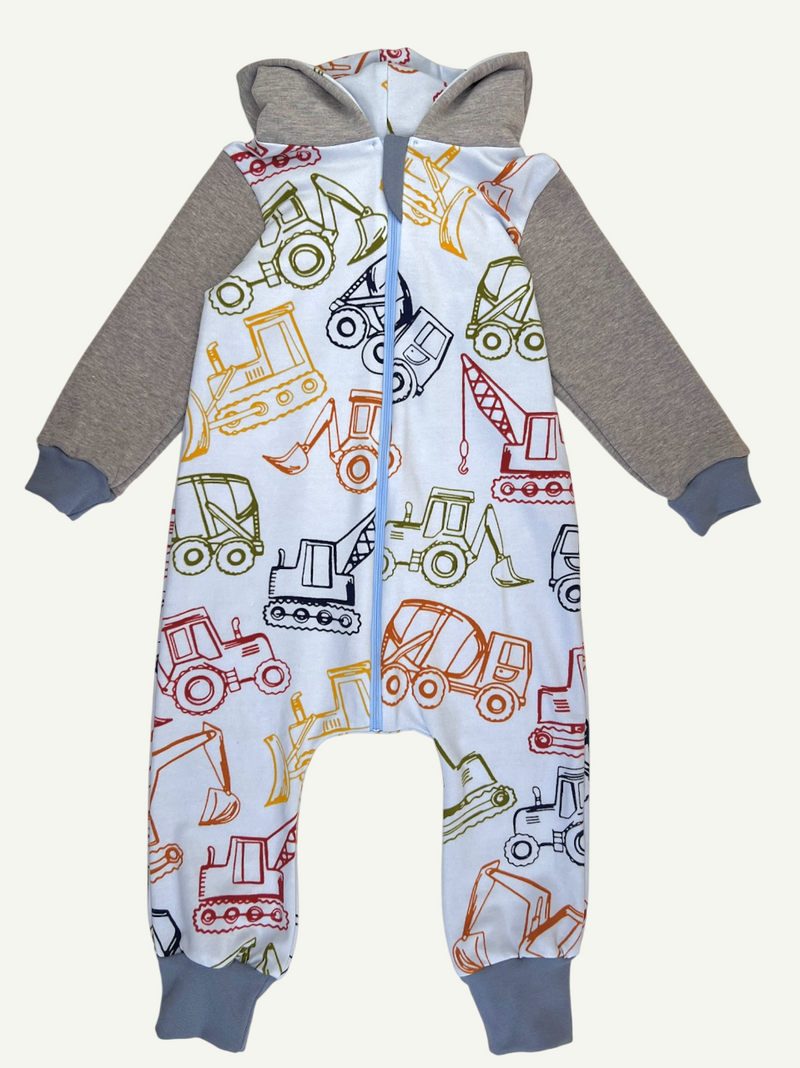 Blue Construction Site Baby and Children's Hooded Romper