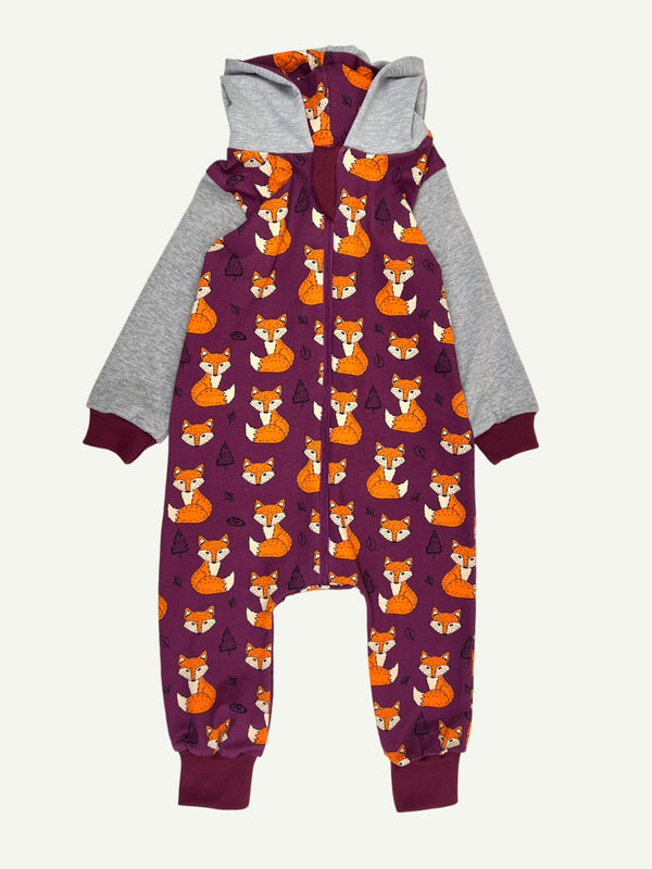 Burgundy Foxes Baby and Children's Hooded Romper