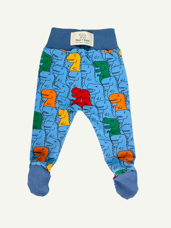 Blue T-Rex Baby and Children's Footed Leggings